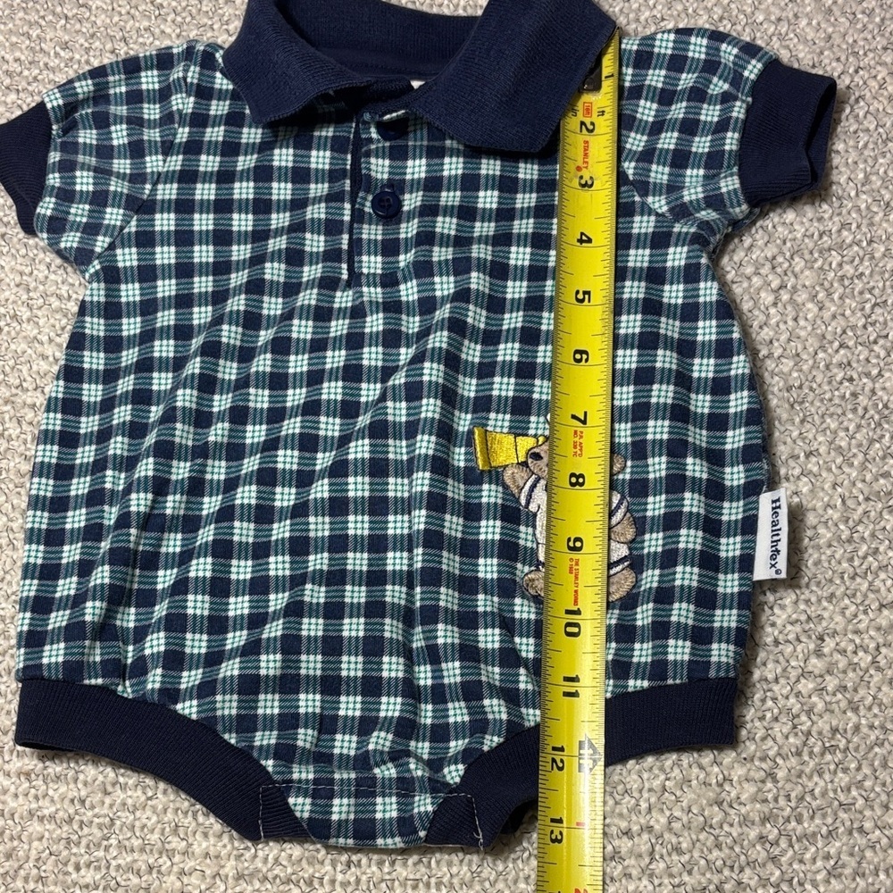 Vintage 80s/90s HealthTex Baby Romper Gingham Navy Embroidered Sailor Dog - Picture 5 of 10